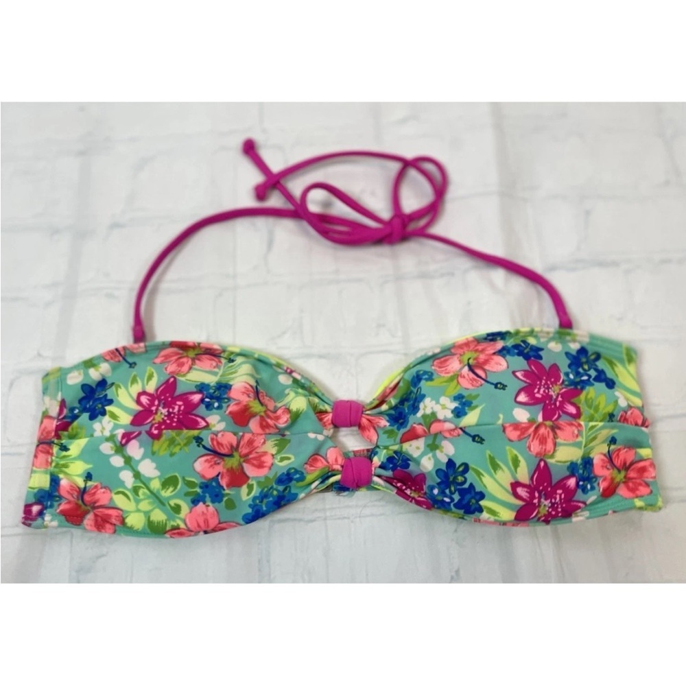 Hollister Women's Hawaiian‎ Floral Print Strapless Bikini Top Size Medium M Y2K